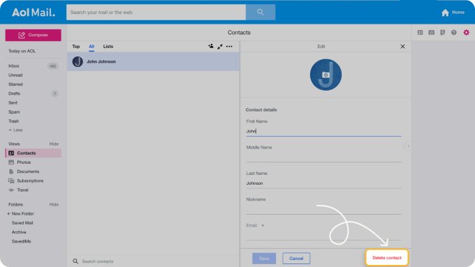 AOL delete contact